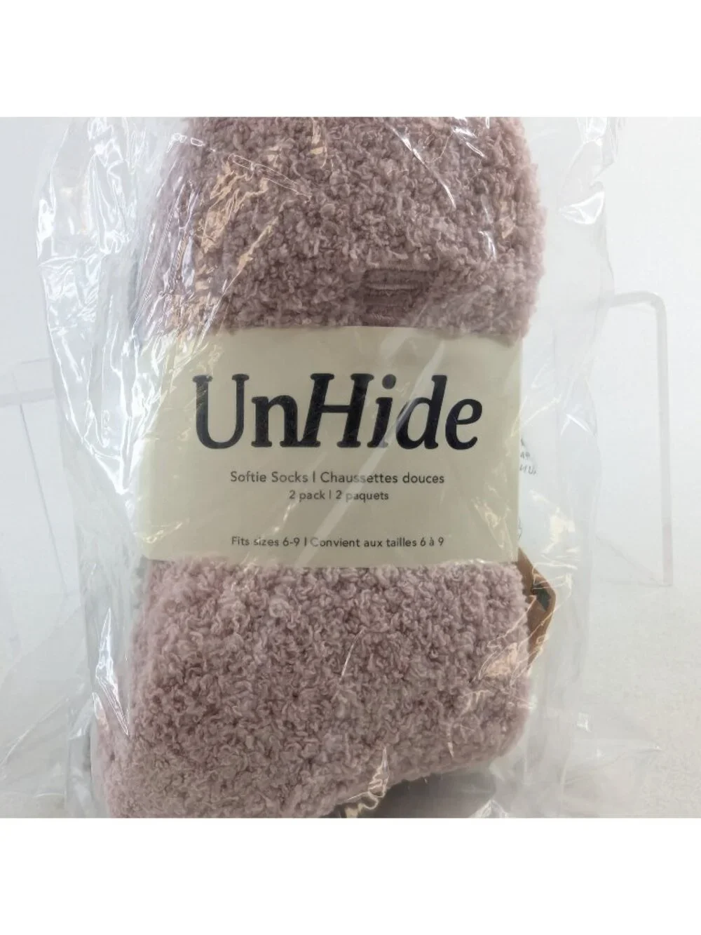 UnHide Softie Womens Sz 6-9 Socks 2-Pack Rosy Baby Greige Goose Cozy Plush NEW